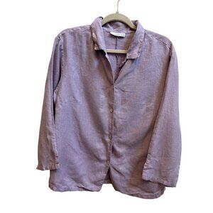 Bryn Walker Purple Linen‎ Shirt Button Up Long Sleeve Top Lagenlook Womens Sz XL